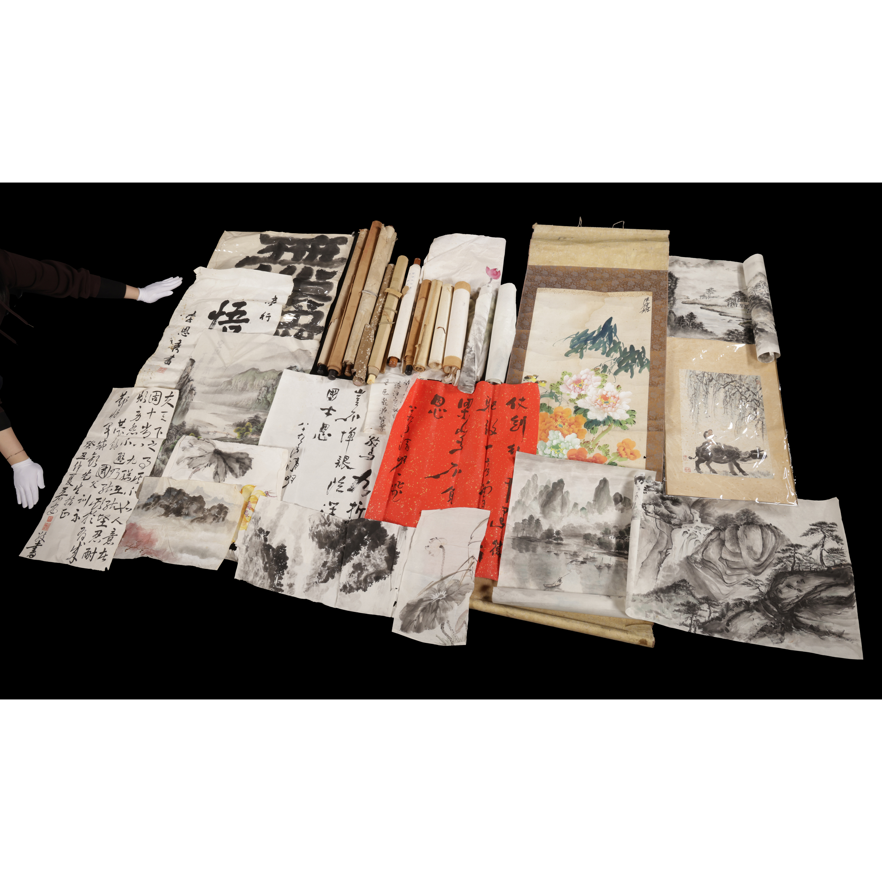 東方拍賣-福袋(不提供查驗貨 整批帶走 打包需付費) 早期 水墨 書法 立軸 橫幅 山水圖 拙趣等等 一批(部份畫稿) (EH-DADN09 ...