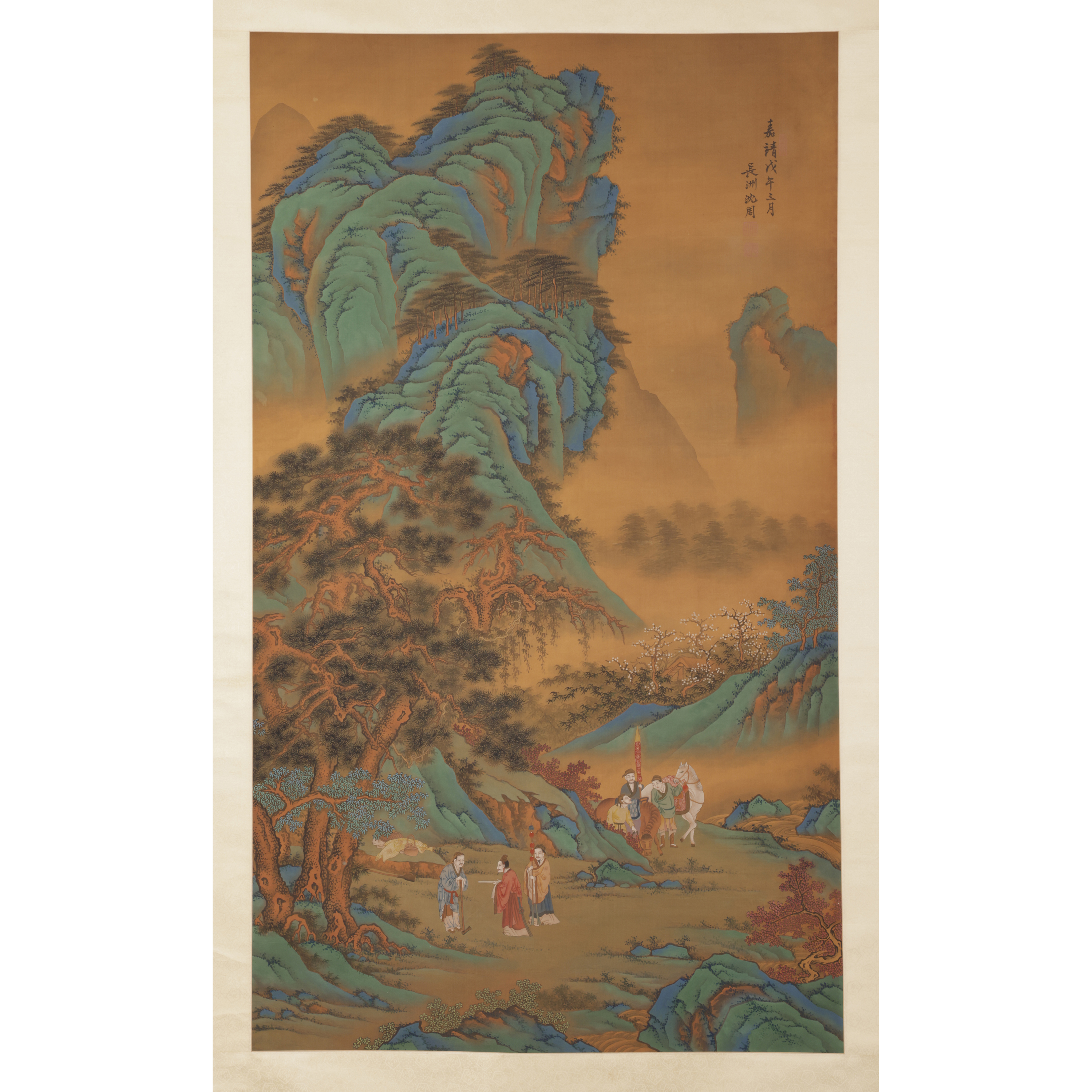 東方拍賣-古畫水墨中堂(15才) 青綠山水沈周絹本(EQ-SAOC20JH)OS - 補破