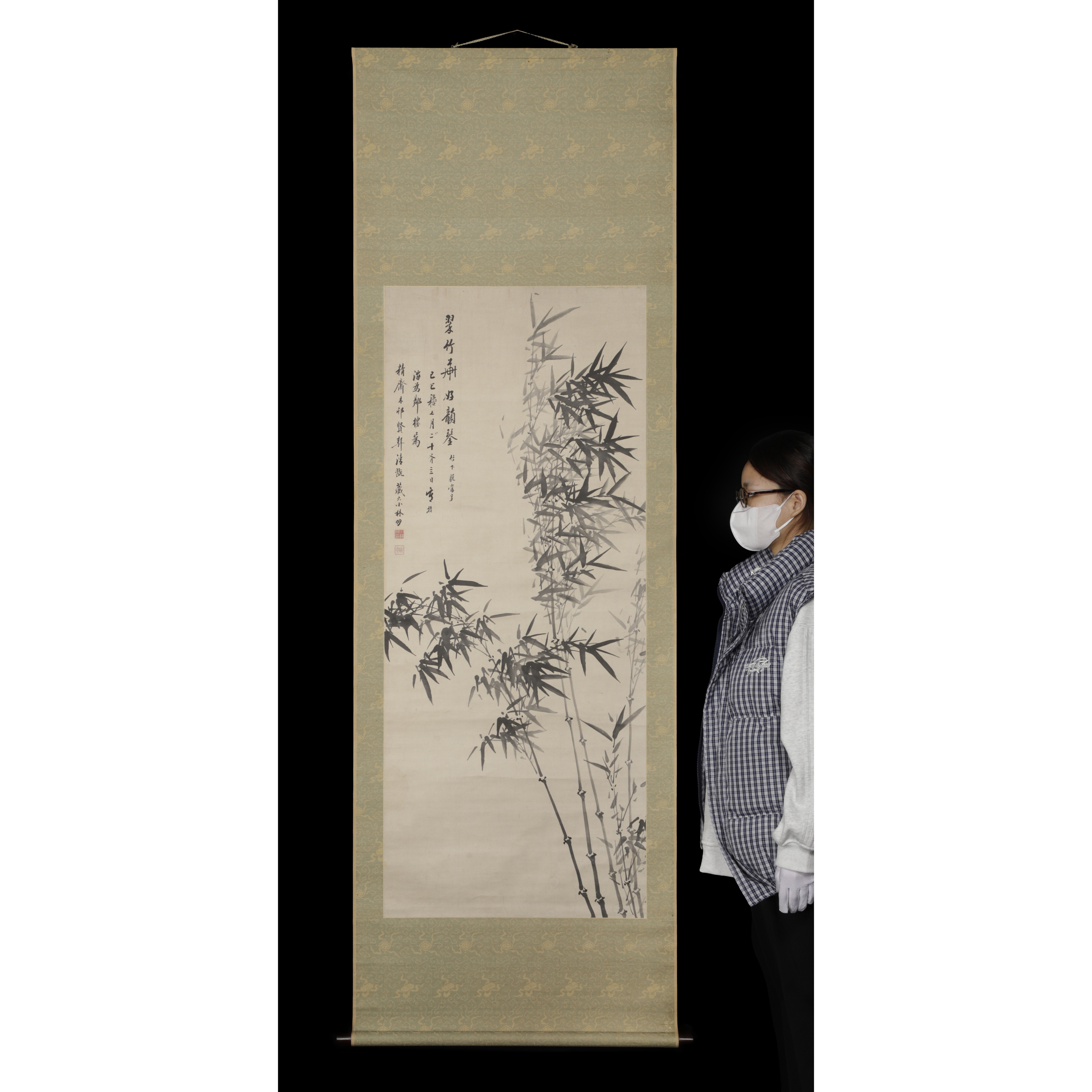 二拍)山海經拍賣-疑日本江戶時期名家水墨中堂翠竹畫好 濱村藏六(MQ