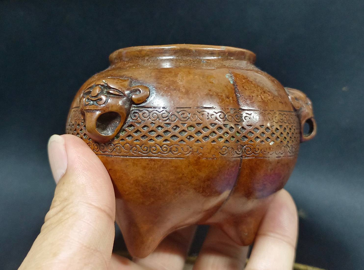 玉軒藝品銅香爐老件水月居款紫銅(A18) - 補破網藝術文物拍賣