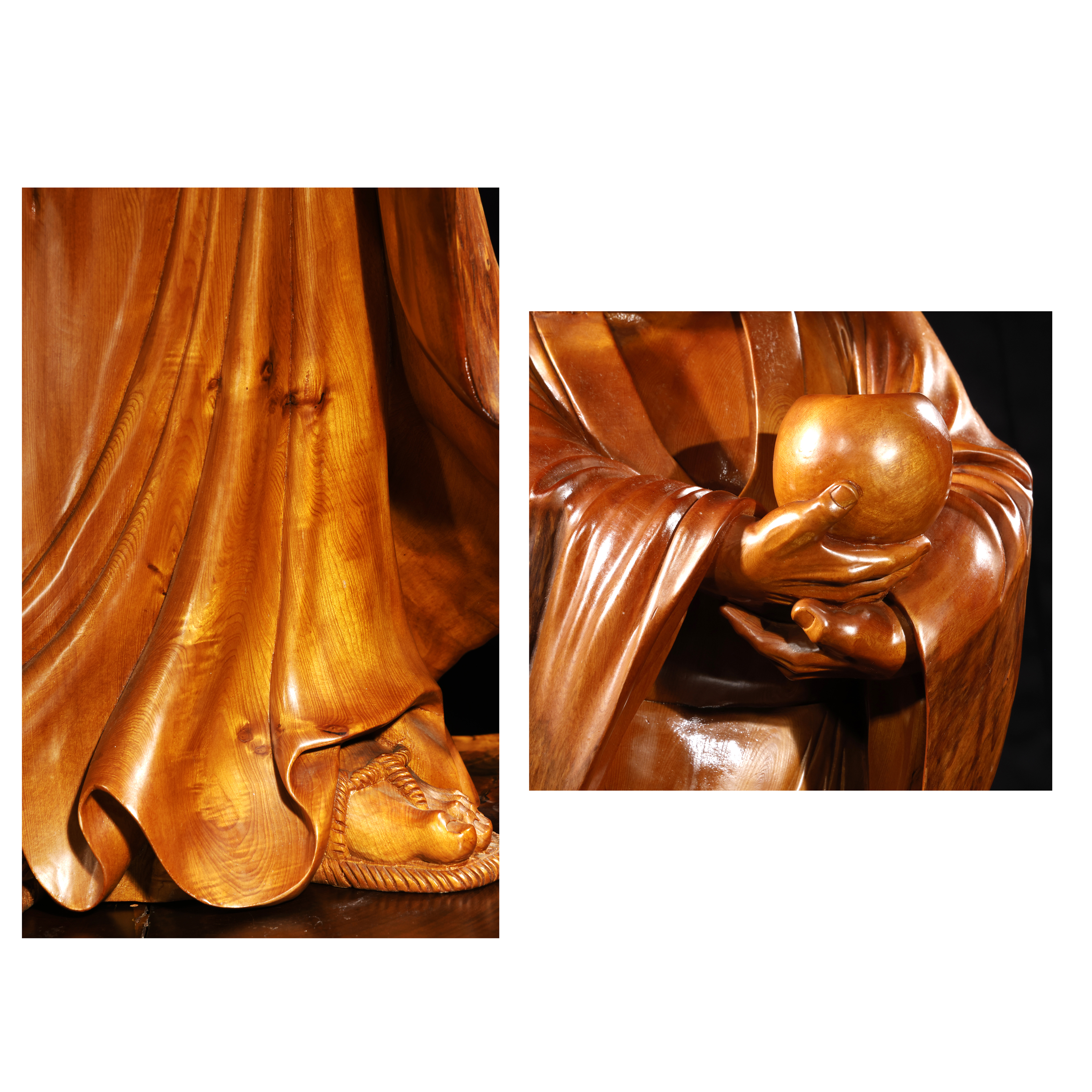 古墨【修羊公】桂林堂製 指定上拍)再生補破網-許清財黑皮黃檜木達摩立像重17.6kg 內地絕對無法