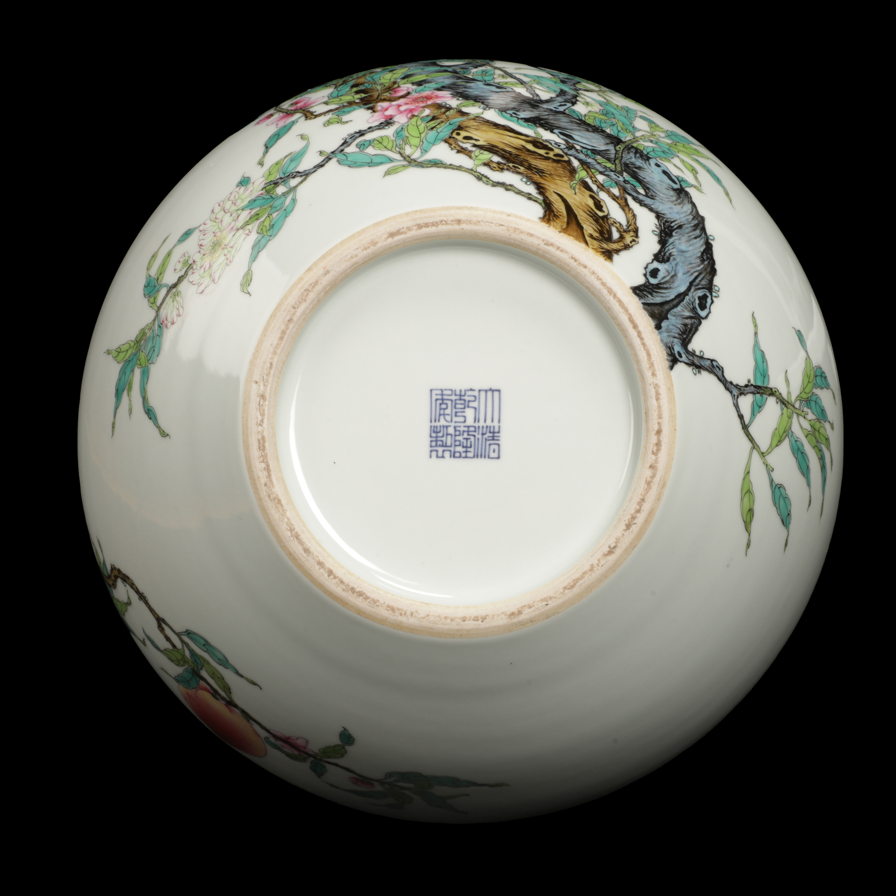 二拍)紫眼拍賣-古陶瓷粉彩九桃圖天球瓶款大清乾隆 重9kg(PH-SANA18