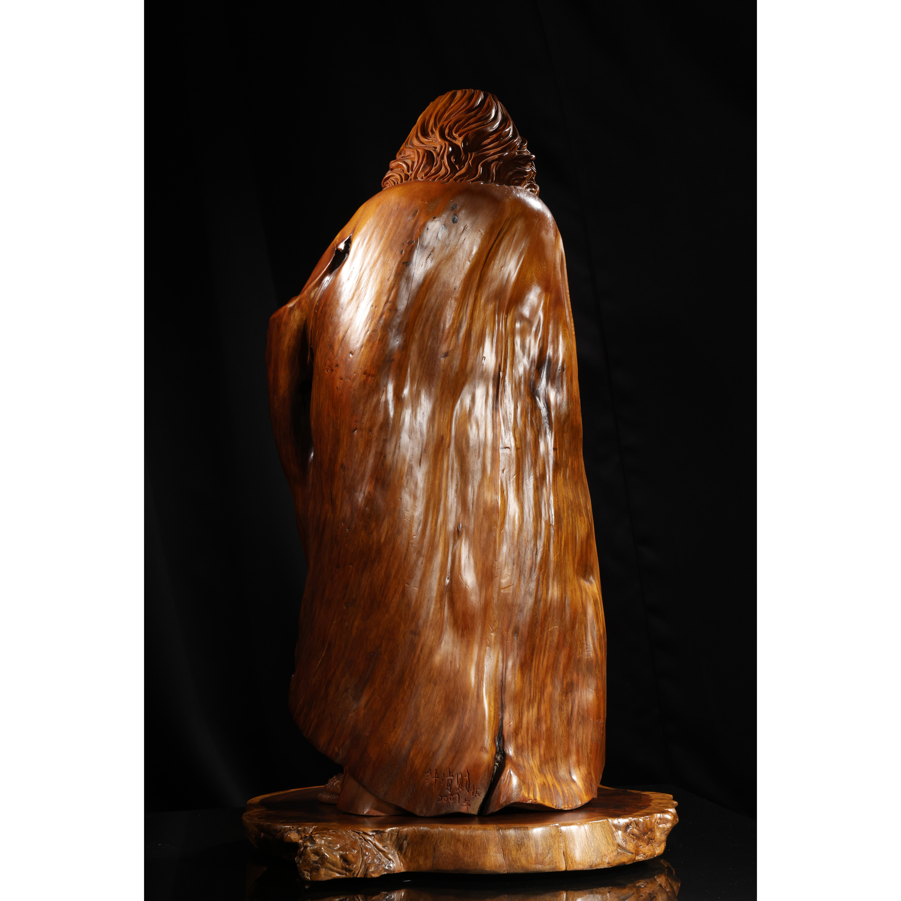 指定上拍)再生補破網-許清財黑皮黃檜木達摩立像重17.6kg 內地絕對無法