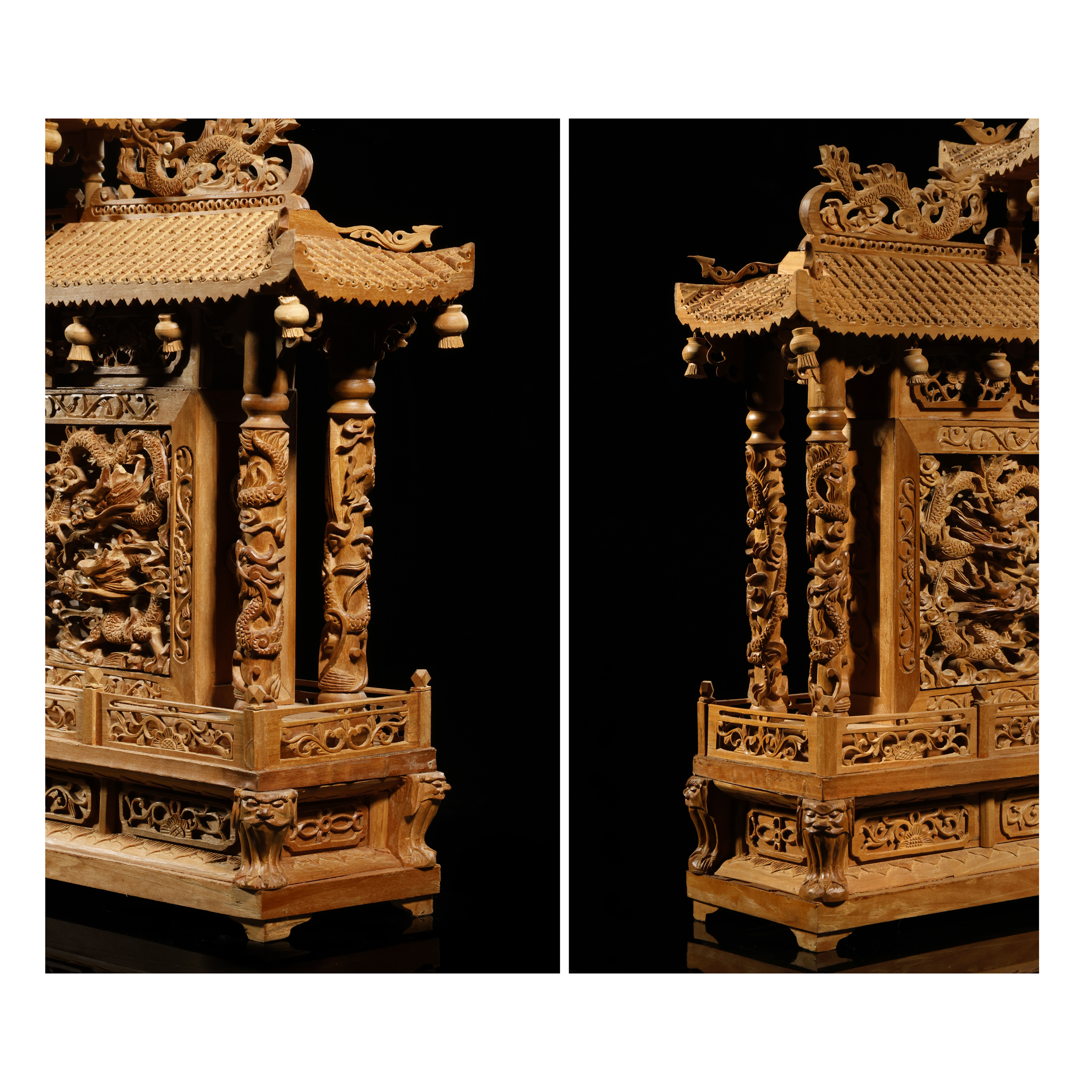 再生補破網-早期天然老山檀香木八鳳九龍屏重2.4kg 內地絕對無法運送(BH