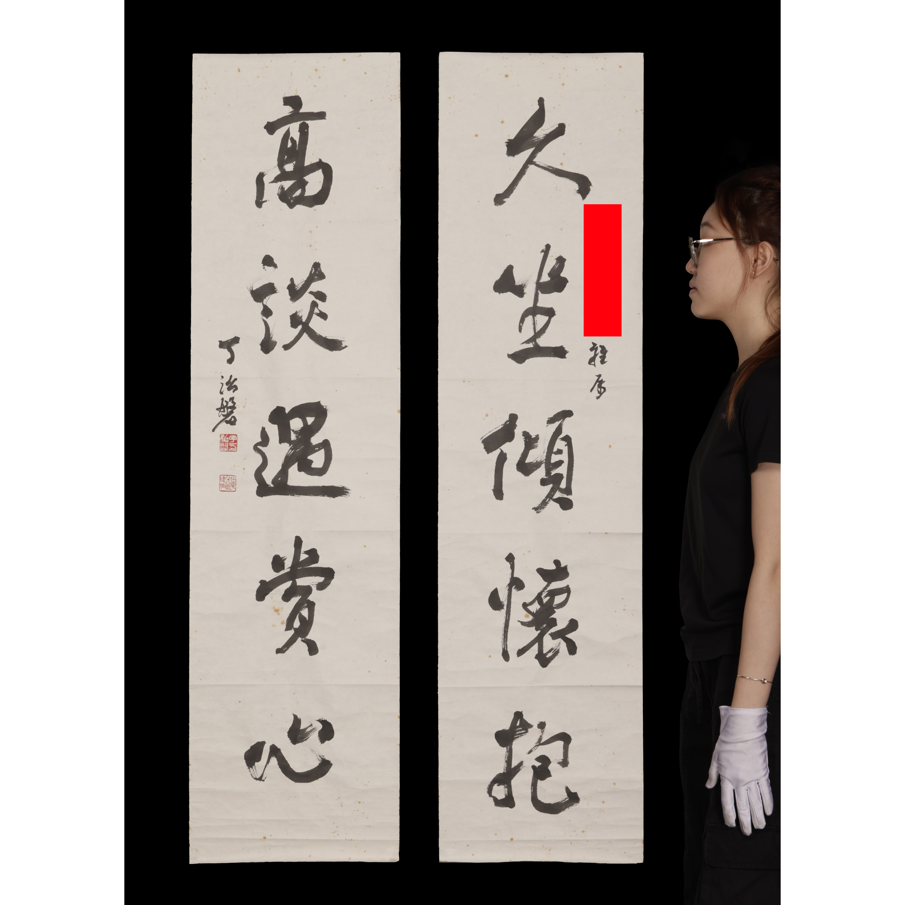 肉筆 書法對聯 掛軸 2個 萬年紅中堂掛軸宣紙空白卷軸畫軸全綾裝裱三尺四尺半生