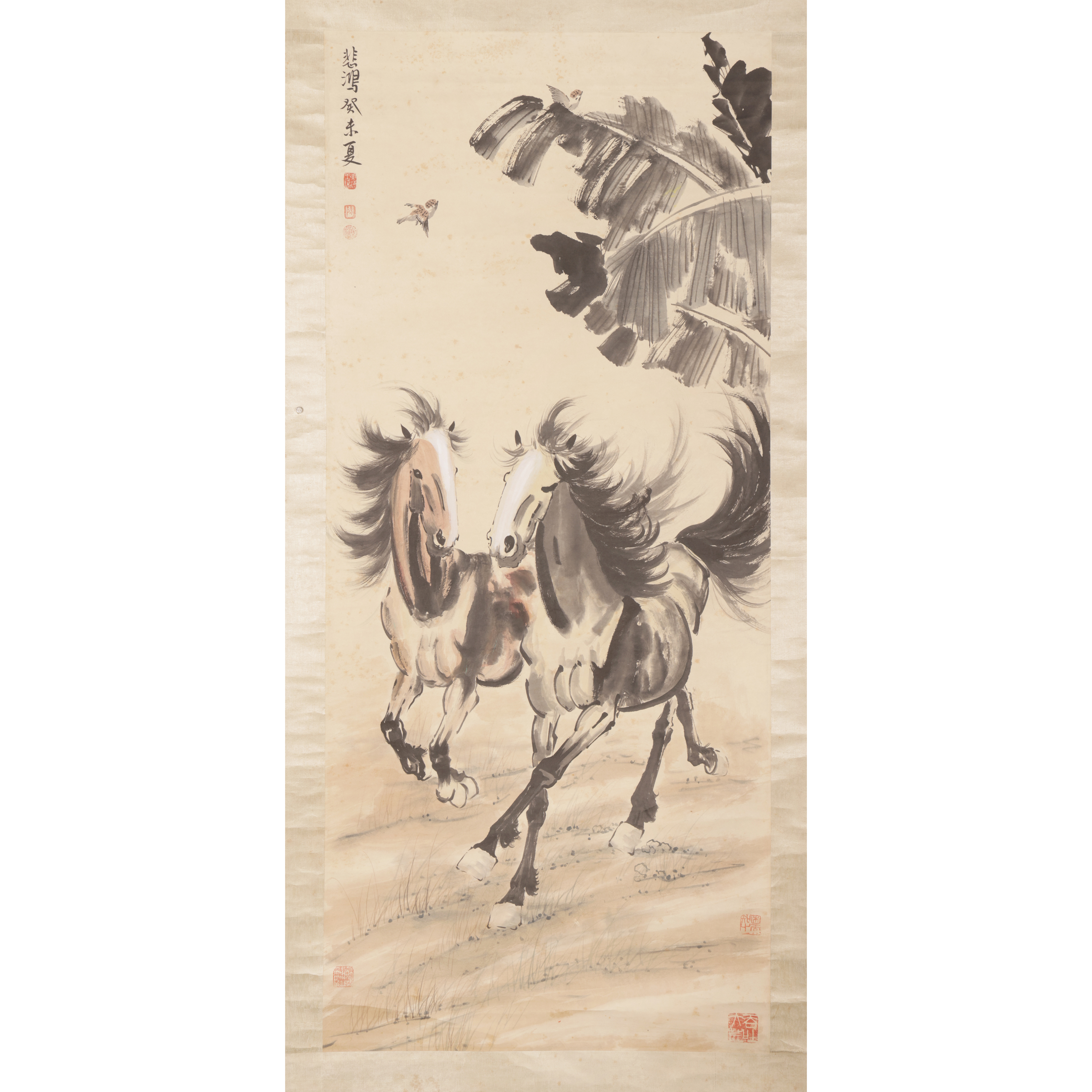 徐悲鴻。中国画家。専用。 東方拍賣-早期名家水墨中堂雙駿圖徐悲鴻(EQ-WANK14JH)LM - 補破