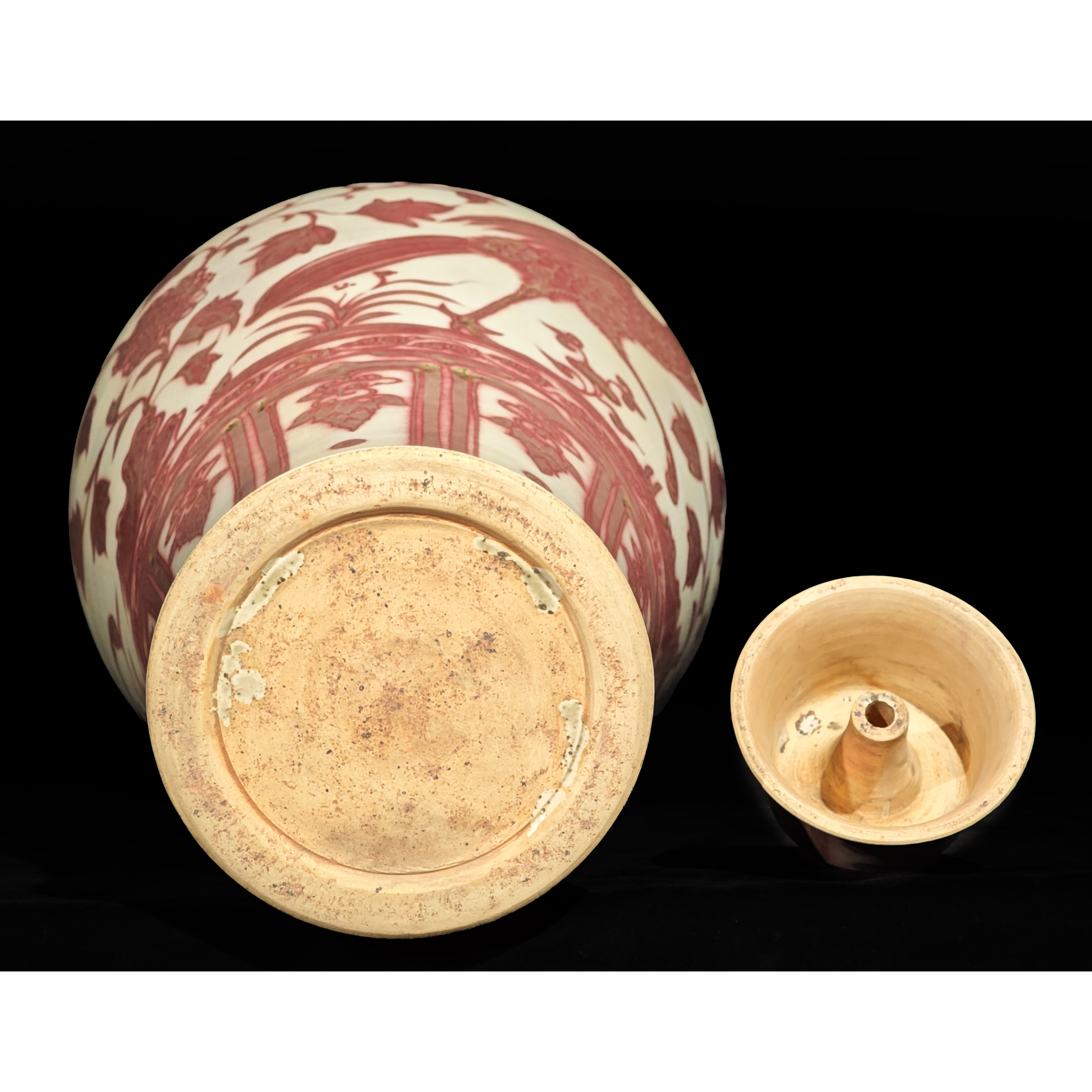 明時代 fs068wb33 ☆中国古玩古染付花鳥文皿 明代染 清倉古陶瓷釉裡紅 