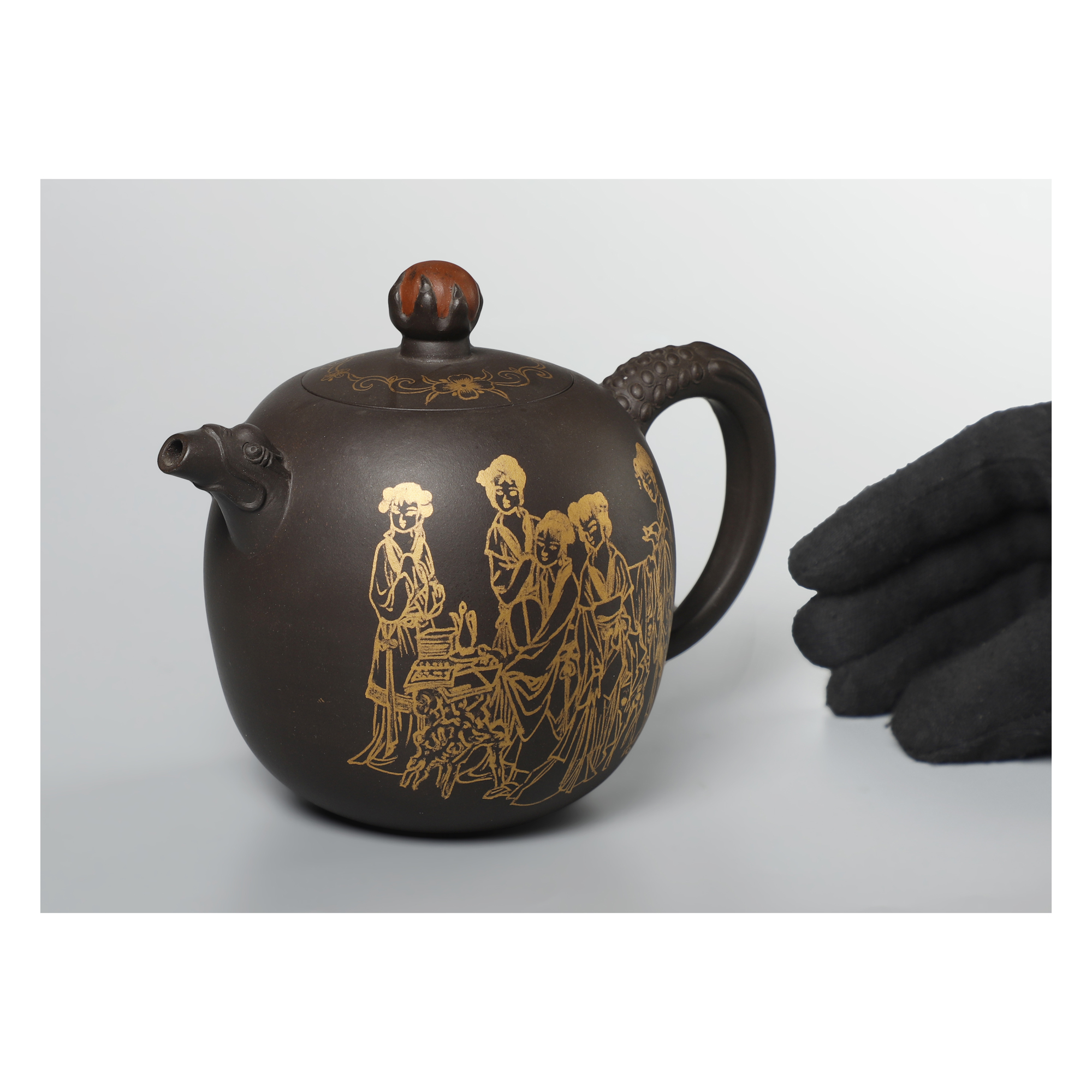 宜興  紫砂壷 周桂珍梅花壺  工芸品 美術品 置物 紫砂壶名家作品欣赏_梅花提梁壶- 陈壶