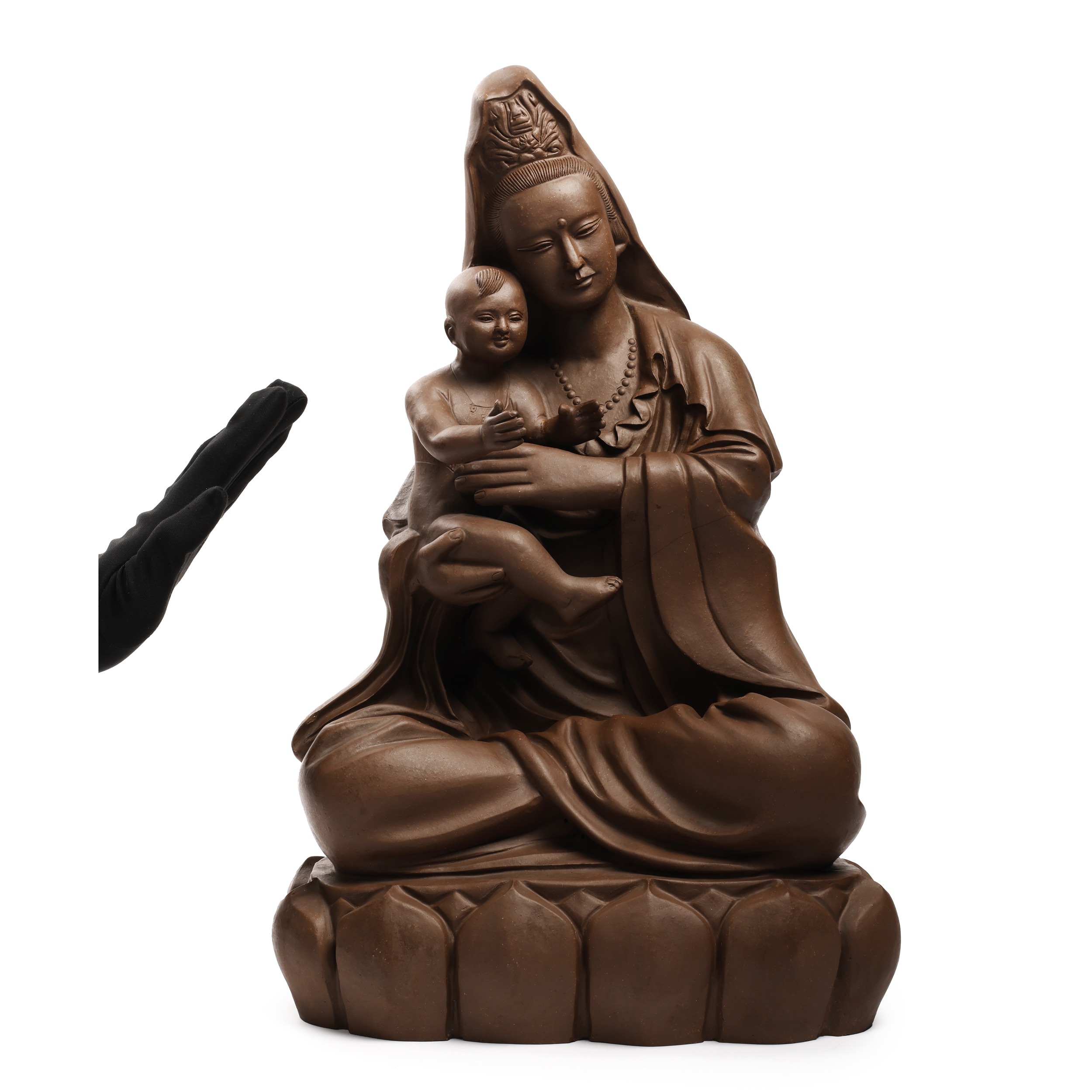 山海經拍賣-早期宜興紫砂雕塑送子觀音徐秀棠監製愛琴作重8.8kg