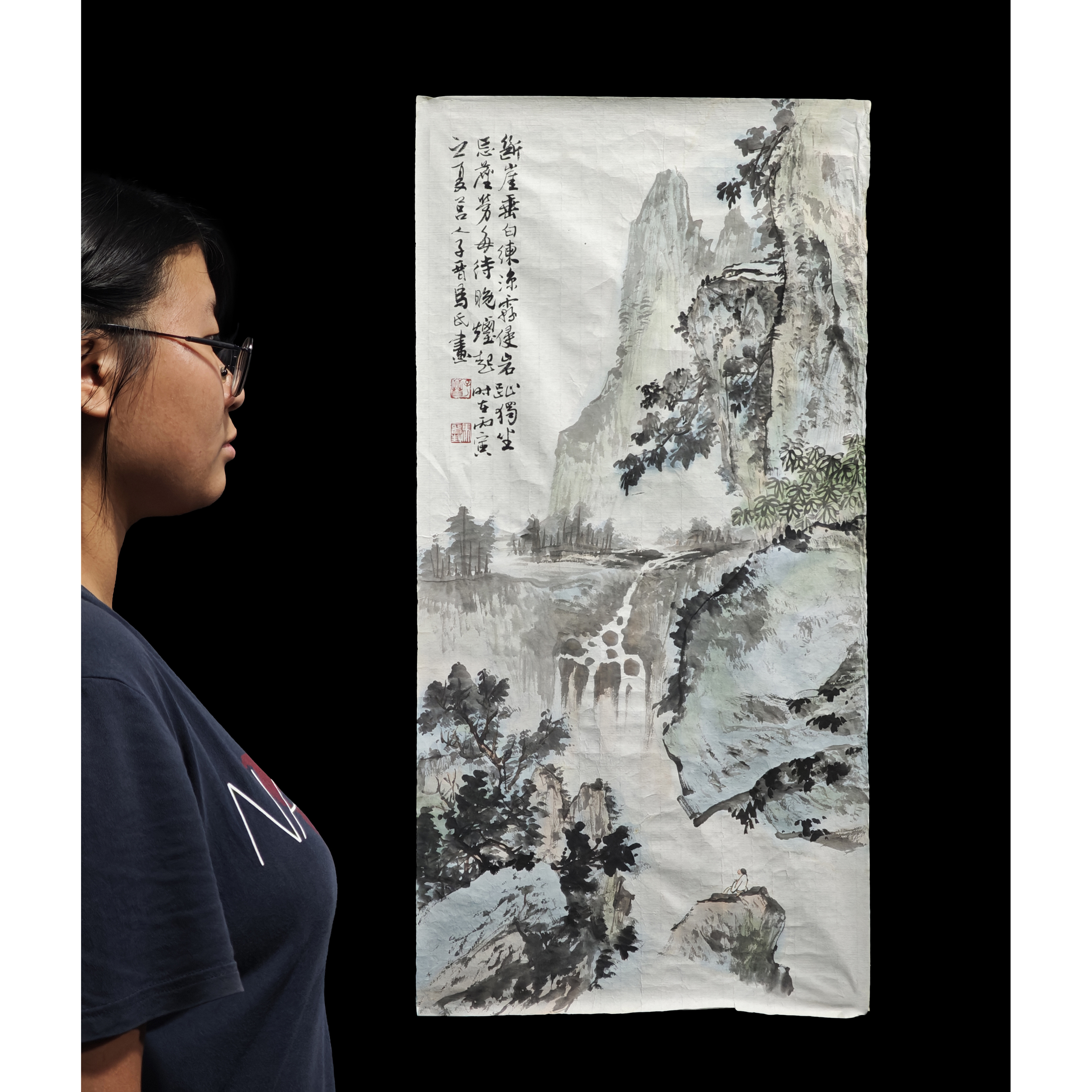 二拍)山海經拍賣-早期名家水墨立軸斷崖垂白 馬晉封(MQ-PACZ05Z)EK