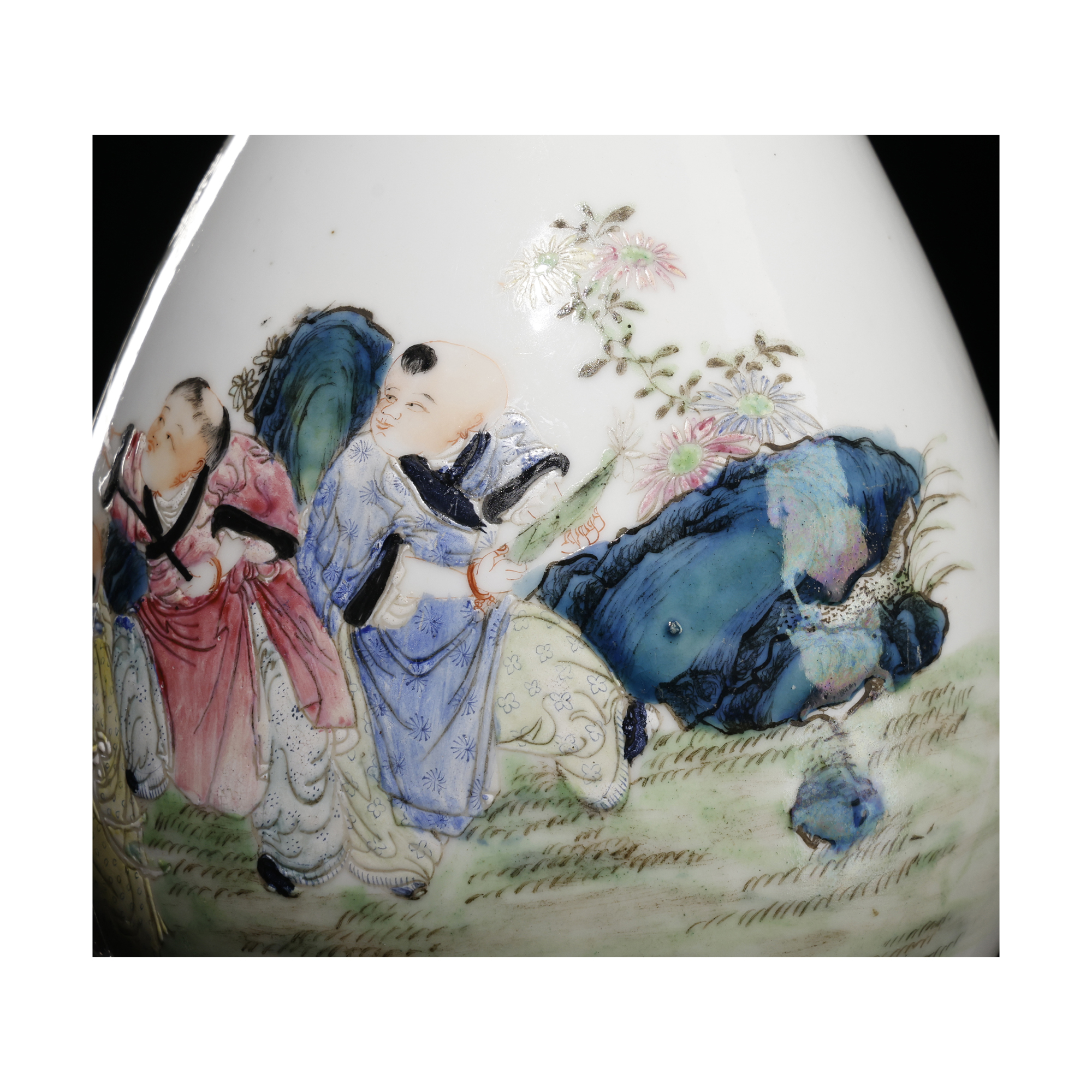 中國 粉彩天倫樂文房盤 / 茶盤 居仁堂製（中国 民国時代 居仁堂