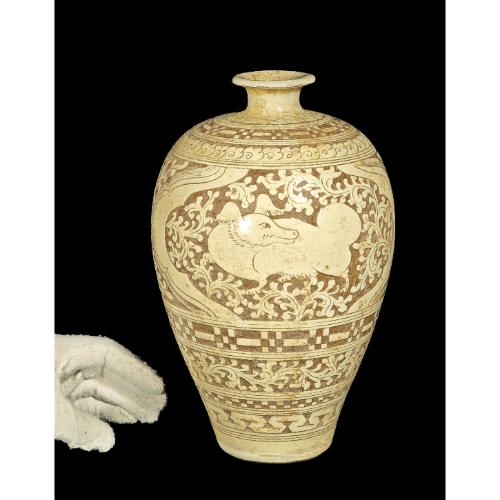 補破網倉儲古陶瓷磁州窯開光瑞獸紋梅瓶(BM-BAFE11)QW - 補破網藝術文物拍賣