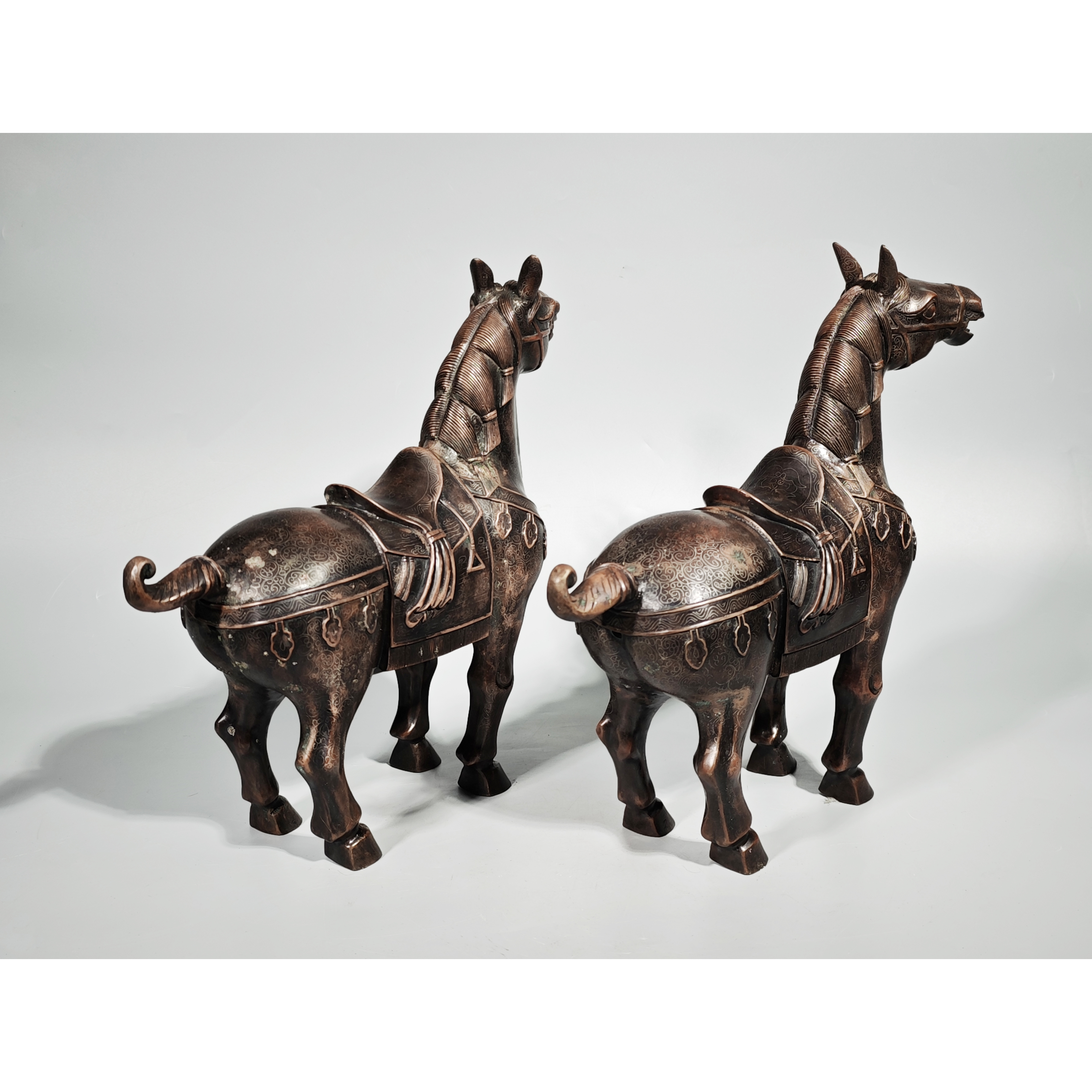 清倉早期銅嵌銀絲立馬一對總重8.5kg(EH-ZACU16)JK - 補破網藝術