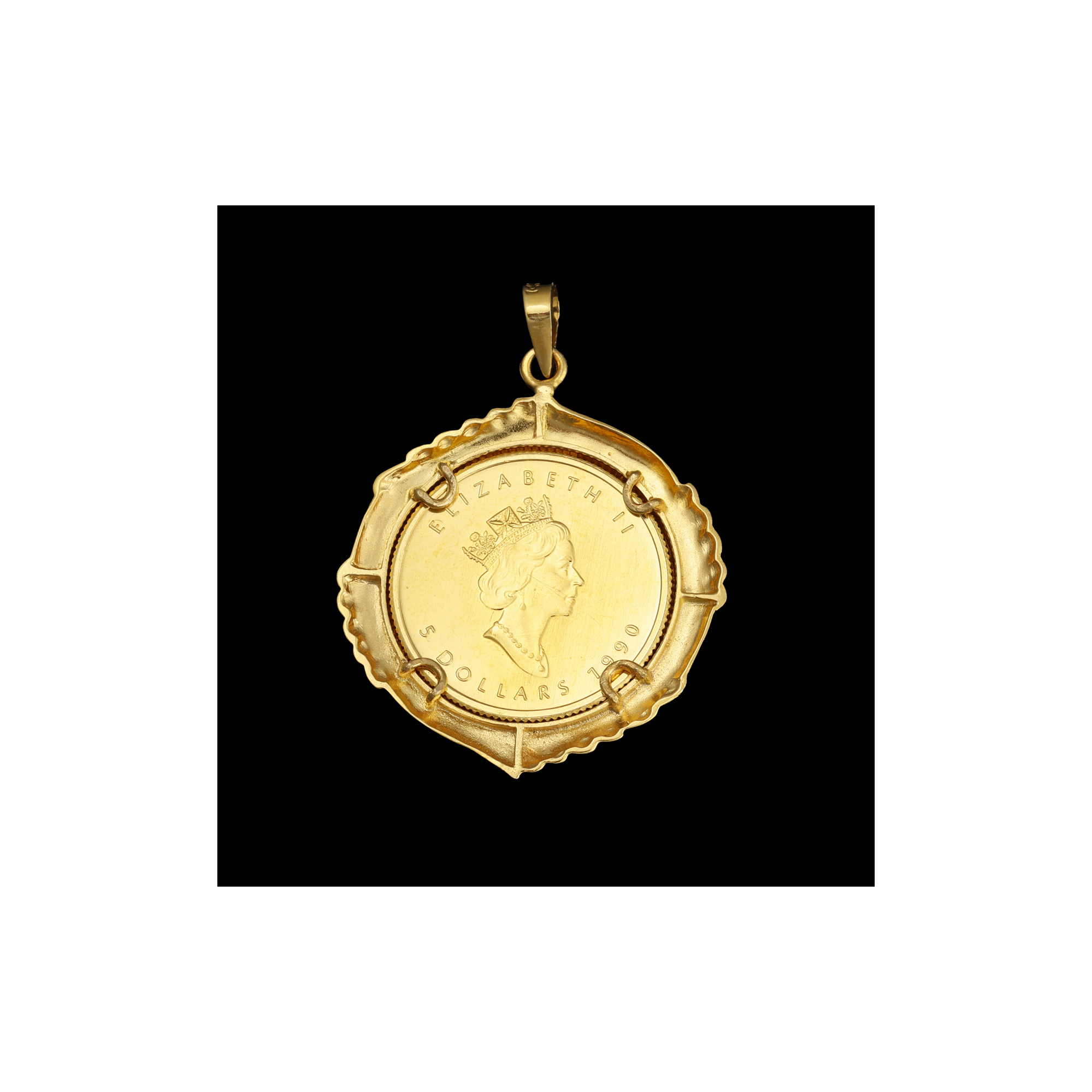 香港拍場-1990年加拿大楓葉9999金幣(重1/10盎司) K金墜總重4.8g(HKL