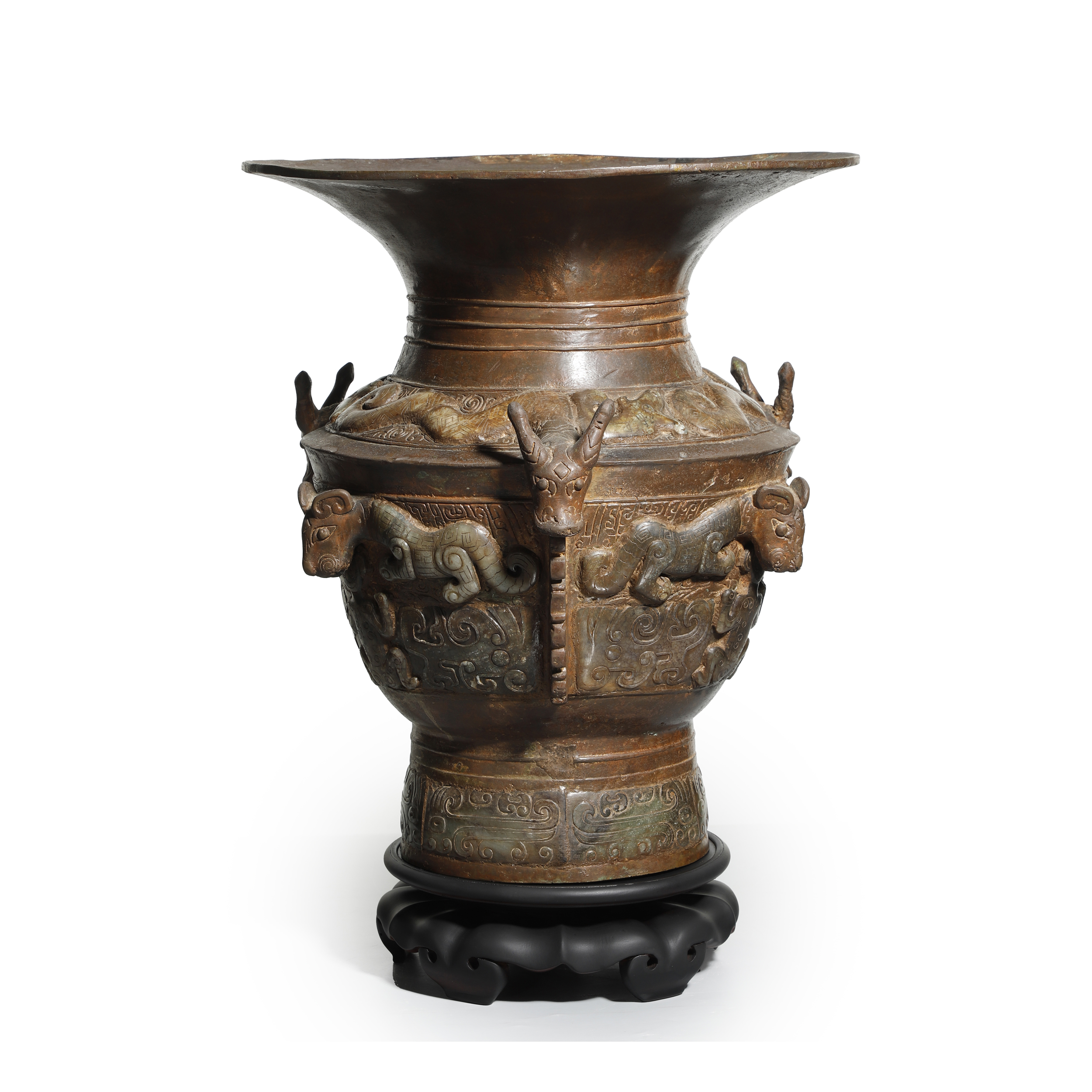 二拍)東方拍賣-古代青銅器嵌玉石龍虎尊款光武御製重9.6kg (EH