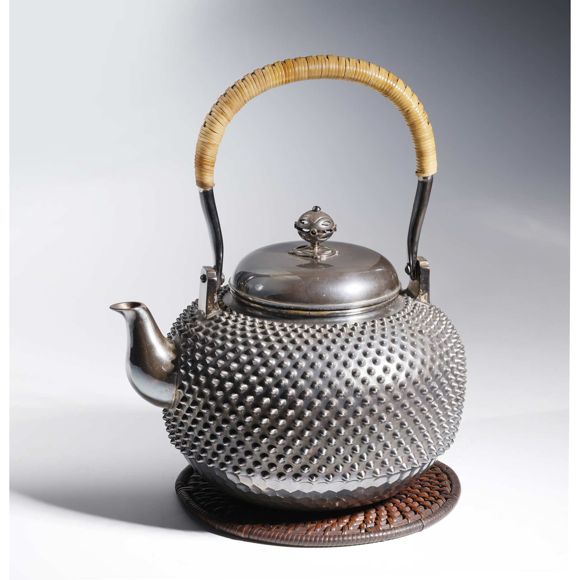 再生補破網-老件日本純銀霰紋茶壺建水茶倉茶海茶托一組款一東齋