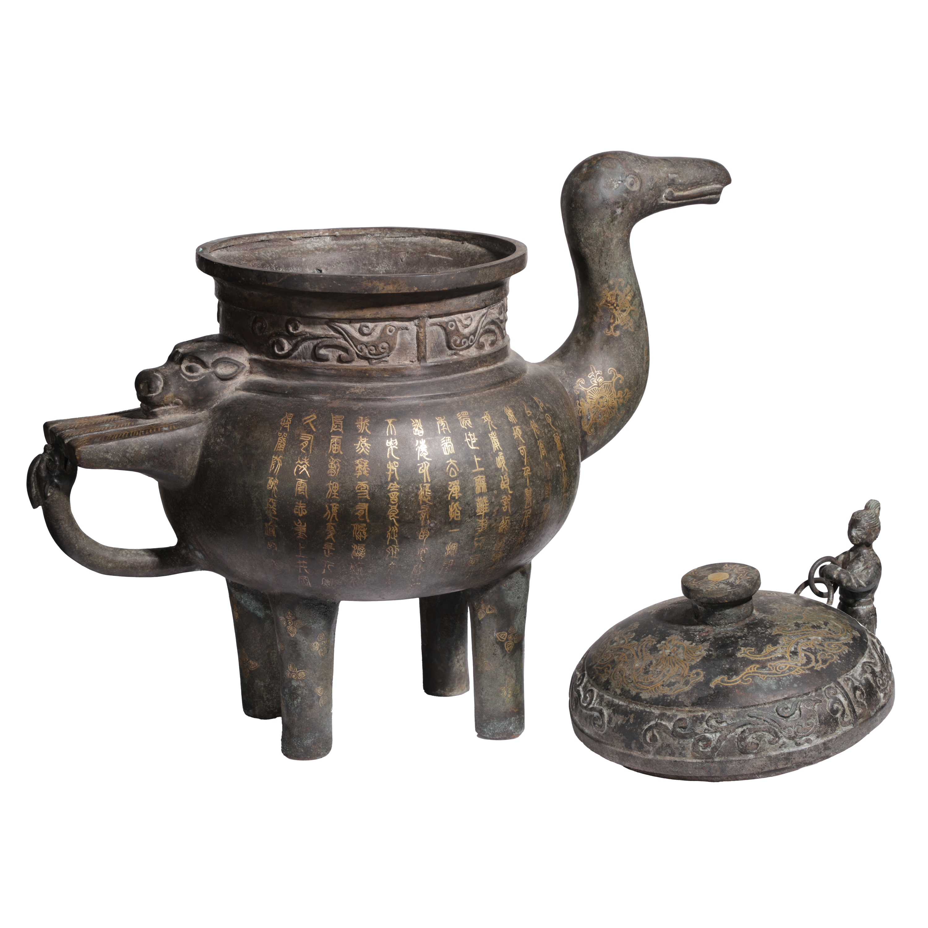 山海經拍賣-古代青銅器錯金銘文鴨盉重15.1kg(MH-RACP02)QW - 補破網