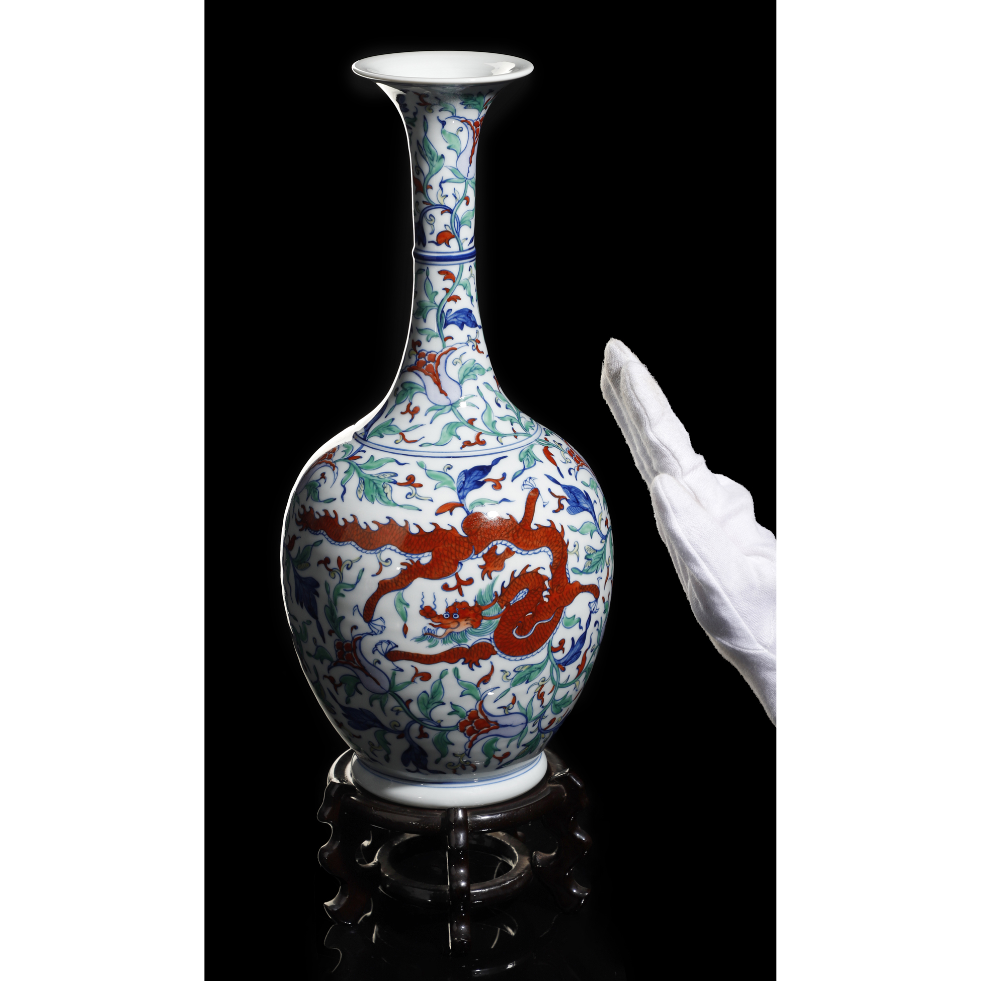 旧家蔵出『清 紫金釉浮彫折枝花卉花鳥紋賞瓶 乾隆年製款