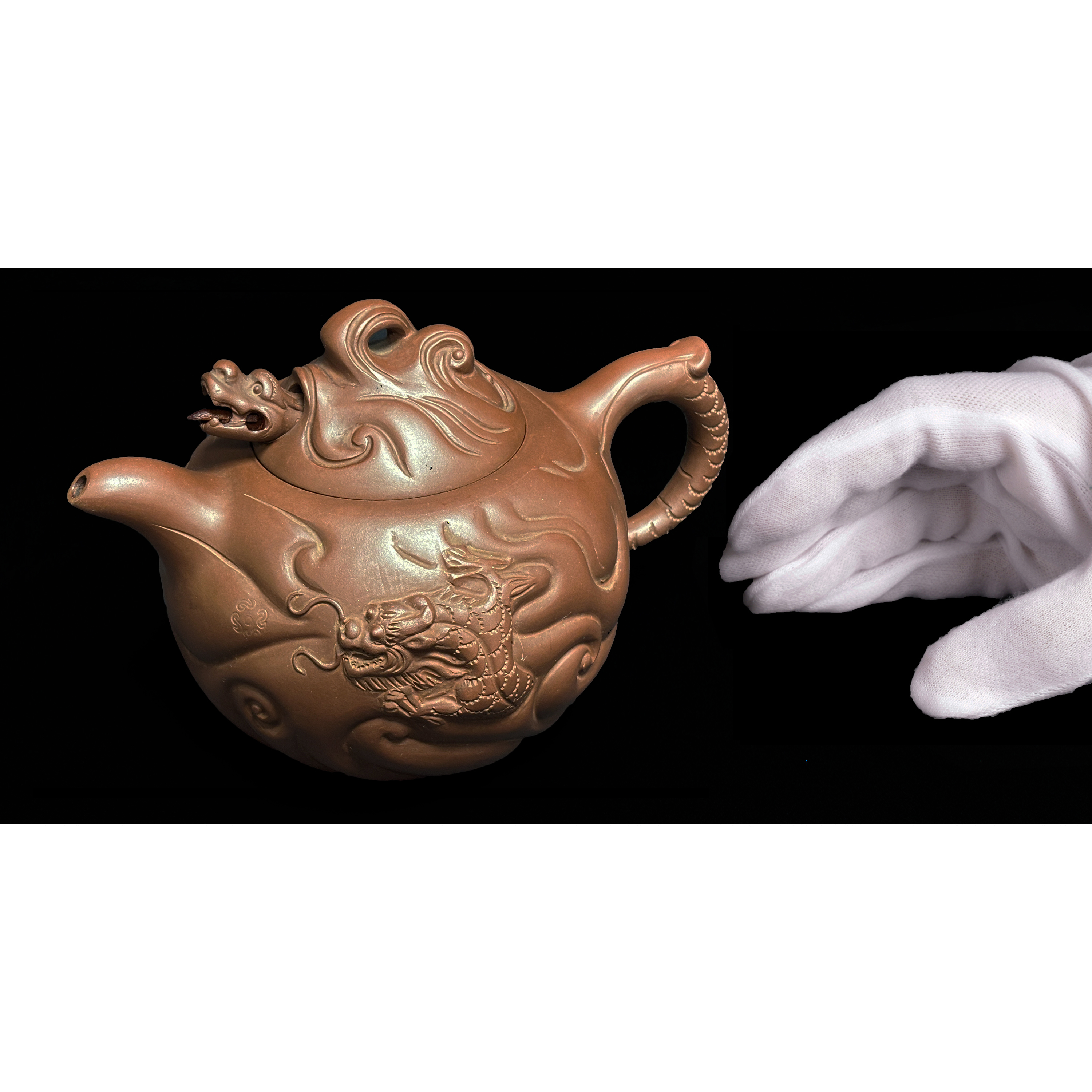 0012 唐物 文革期 中国盆器 宜興紫砂 愛閑老人形鉢 袋