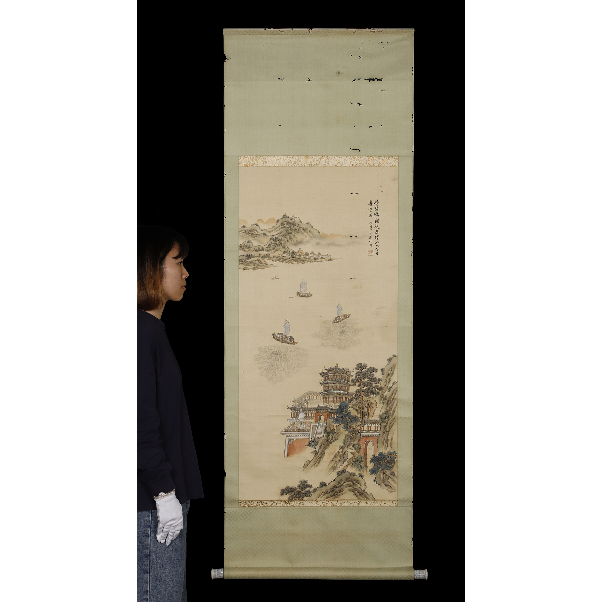 上海拍場-早期名家水墨(工筆) 立軸黃鵠磯頭 周伯昌絹本品相如圖(SHQ