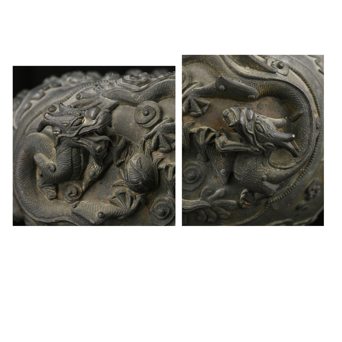 館藏物件有底價疑清代康熙官造銅鎏金高浮雕八福龍珠蓮紋太獅耳祭爐重