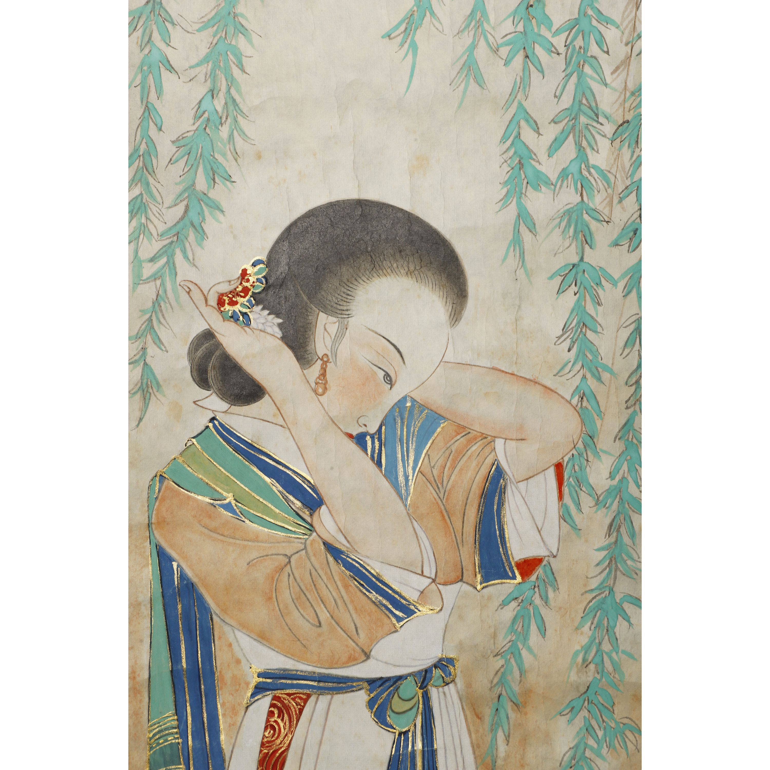 再生補破網拍賣-早期疑似張大千畫稿水墨工筆立軸仕女圖(BQ-BABV04Z)VC